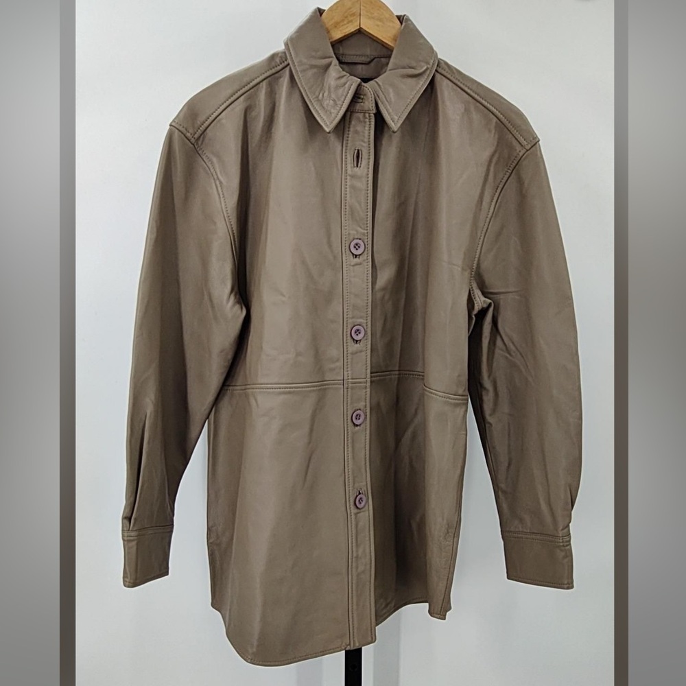 Quince 100% Leather Shirt Jacket - Mushroom - S - NWT